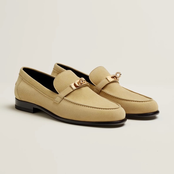 Hermes Kelly Pink Suede Gold Buckle Loafers EUR 37 US 7.